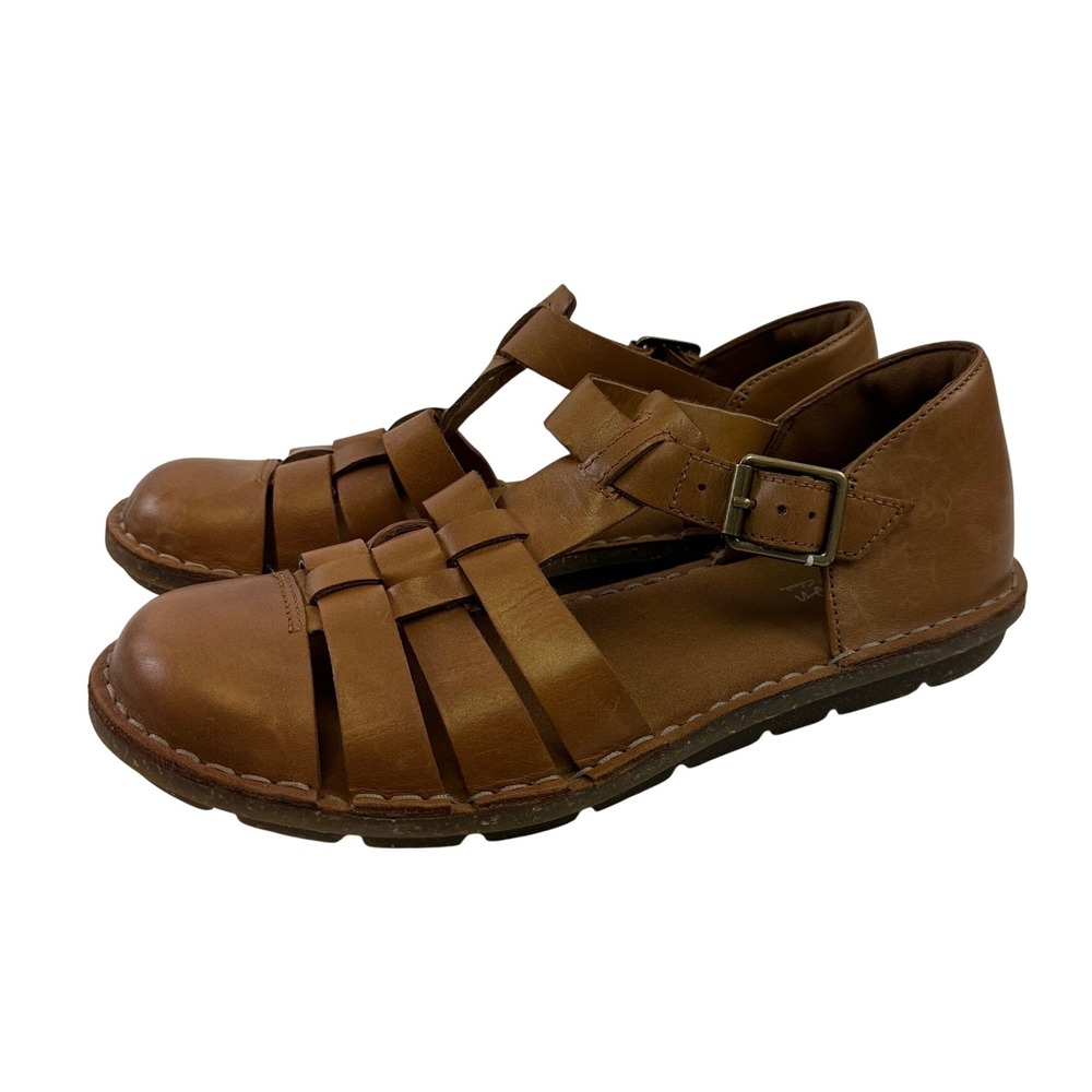Clarks Blake Moss Fisherman Sandal Tan Leather Buckle Flat Closed Toe Women 6.5